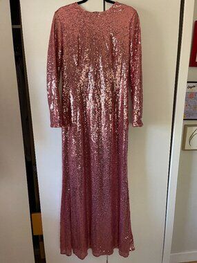 Pink fully Sequined long sleeve maxi dress